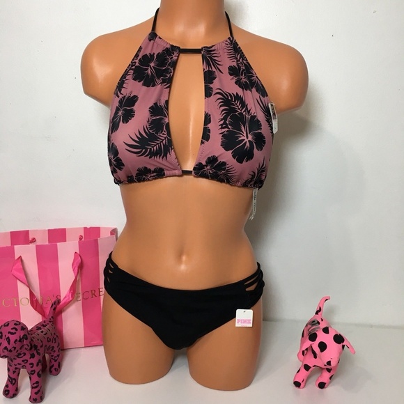 Pink Victoria/'s Secret Swim High Neck Halter Bikini Top Removable Padding NWT